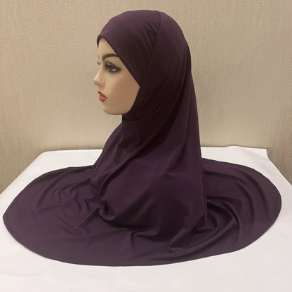 H292 Plain Two Pieces Large size muslim hijab with chin part top quality amira pull on islamic scarf hot sell headscarf