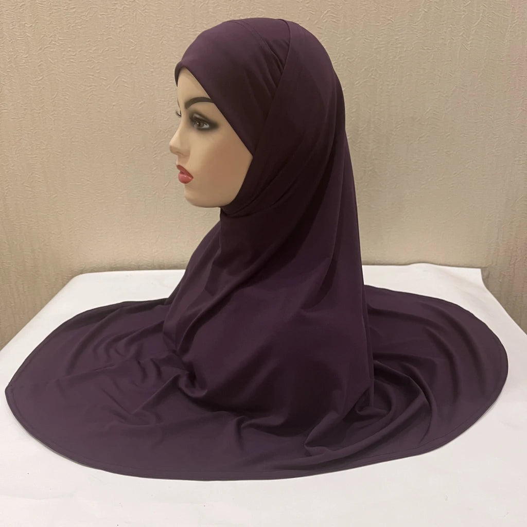 H292 Plain Two Pieces Large size muslim hijab with chin part top quality amira pull on islamic scarf hot sell headscarf