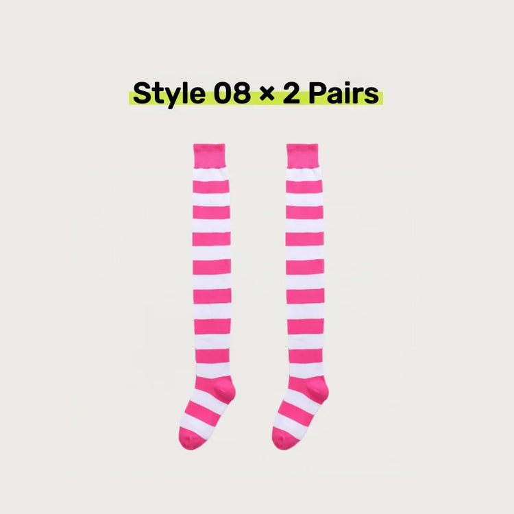 2 Pairs Women's Over The Knee Socks Cotton Thigh High Socks Black White Blue Colorful Striped Pattern Fashion Casual Daily Wear