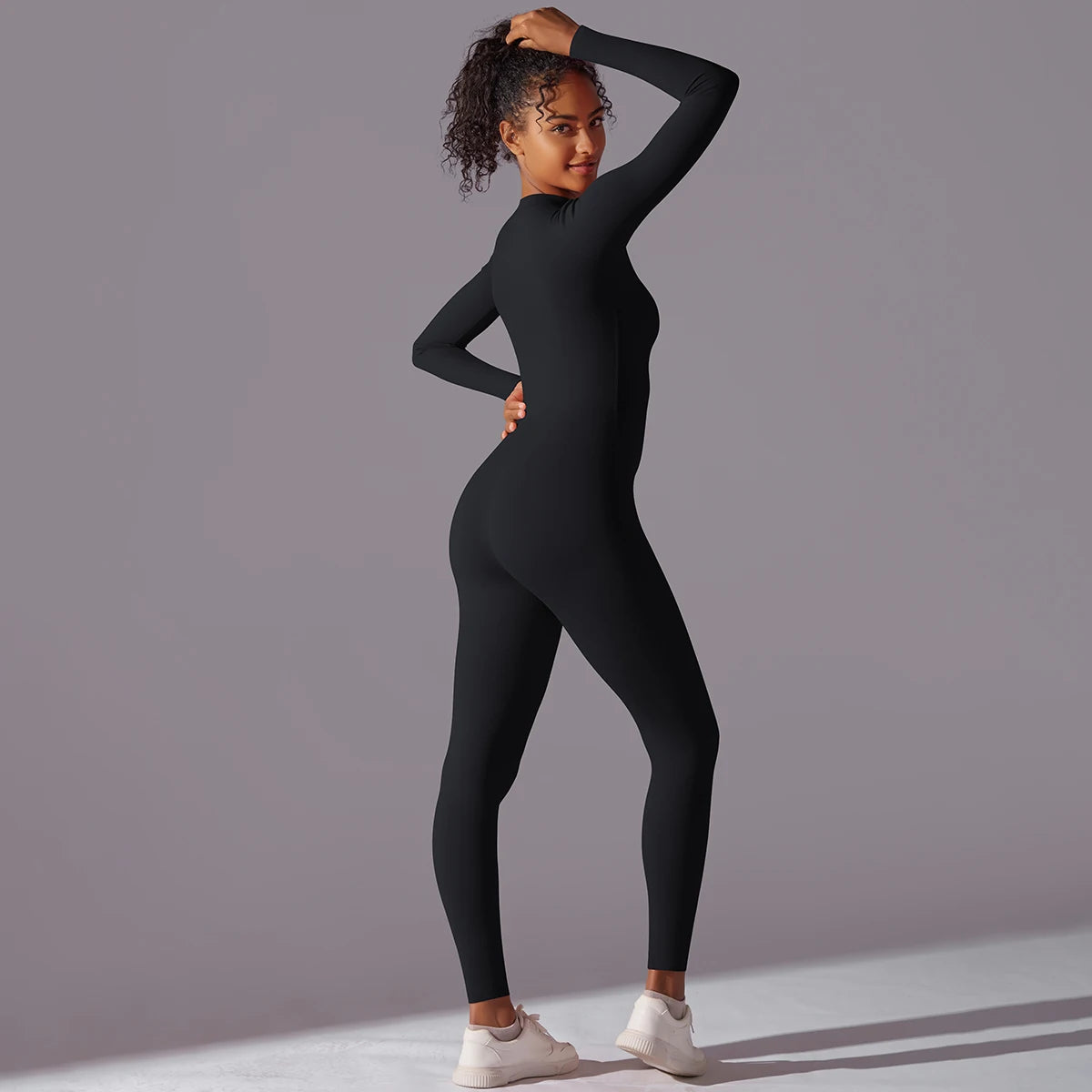 Solid Sports Jumpsuit Fashion Zipper Long Sleeve Fitness Overalls Women Sportswear Quick-dry Gym Yoga Jumpsuit