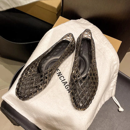 New V-mouth Crystal Jelly Shoes Fashionable, Versatile, Comfortable, Flat Bottom Single Shoes, Casual Sandals for Women
