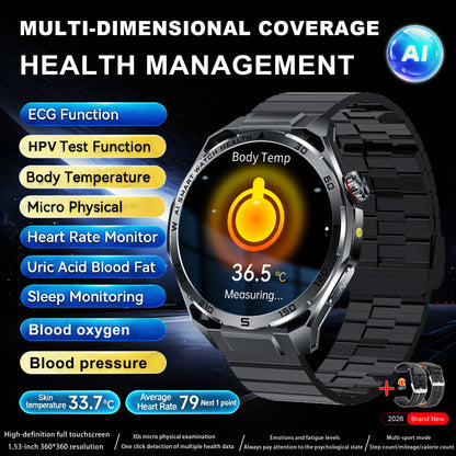 2026 New ECG+PPG Body Fat Analysis Health Smart Watch Uric Acid BP Blood Oxygen Bluetooth call Sports Smart Watch For Men Women