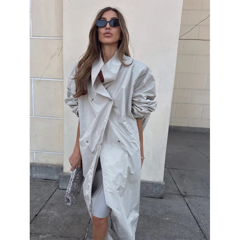 Black Stand Collar Trench Coat Women Casual Long Sleeve Single-breasted Loose Windbreaker 2026 Lady Autumn High Street Outwear