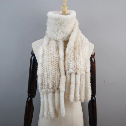 2026 Luxury Women Muffler 100% Real Mink Fur Scarf With Tassel Hand Knitted Natural Mink Scarves Neck Warmer Poncho Wholesale