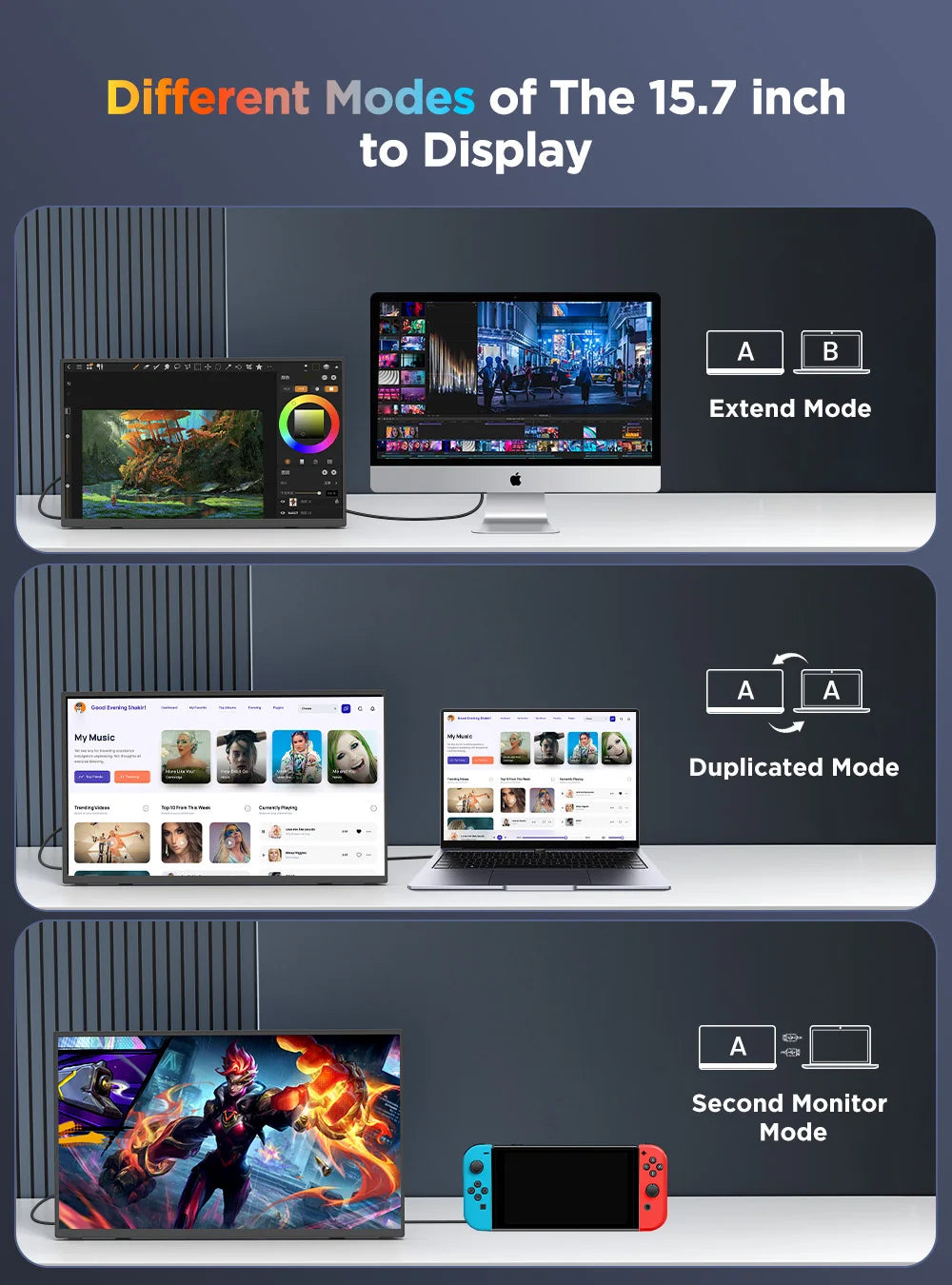 UPERFECT 15.7' 4K Touchscreen Portable Monitor 100%sRGB UHD W/VESA & Stand Ultra-Slim FreeSync HDR Gaming Display for Steam Deck