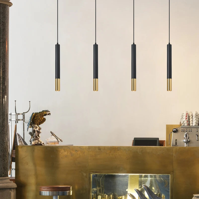 Cylinder Dimmable LED Pendant Lights Long Tube Lamps Dining Room Shop Bar Decoration Cord Pendant Lamp Background Wall Lighting
