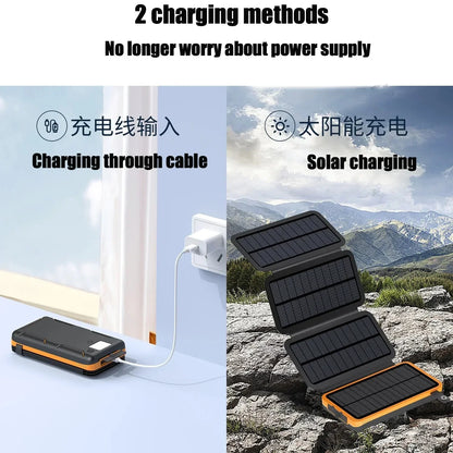 30000mAh Solar Power Bank Flip Panel Large Capacity IOS/Android USB Fast Charge Dual Charging Solar/Type-C Portable for Camping