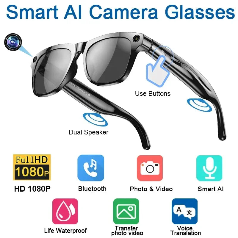 8K AI Smart Glasses With 100MP Camera Chat GPT Touch Sport Sunglasses Bluetooth Call Video Music Player ForMen Women