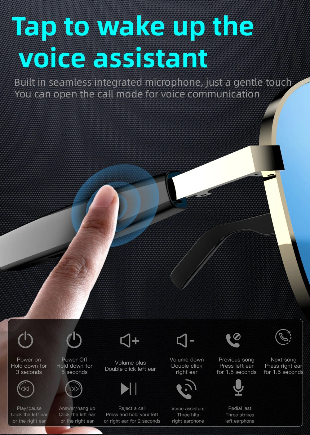 Smart Wireless Bluetooth Glasses Fashion Anti-Blue Light Glasses Multi-functional Music Playback Phone Answering Touch Operation