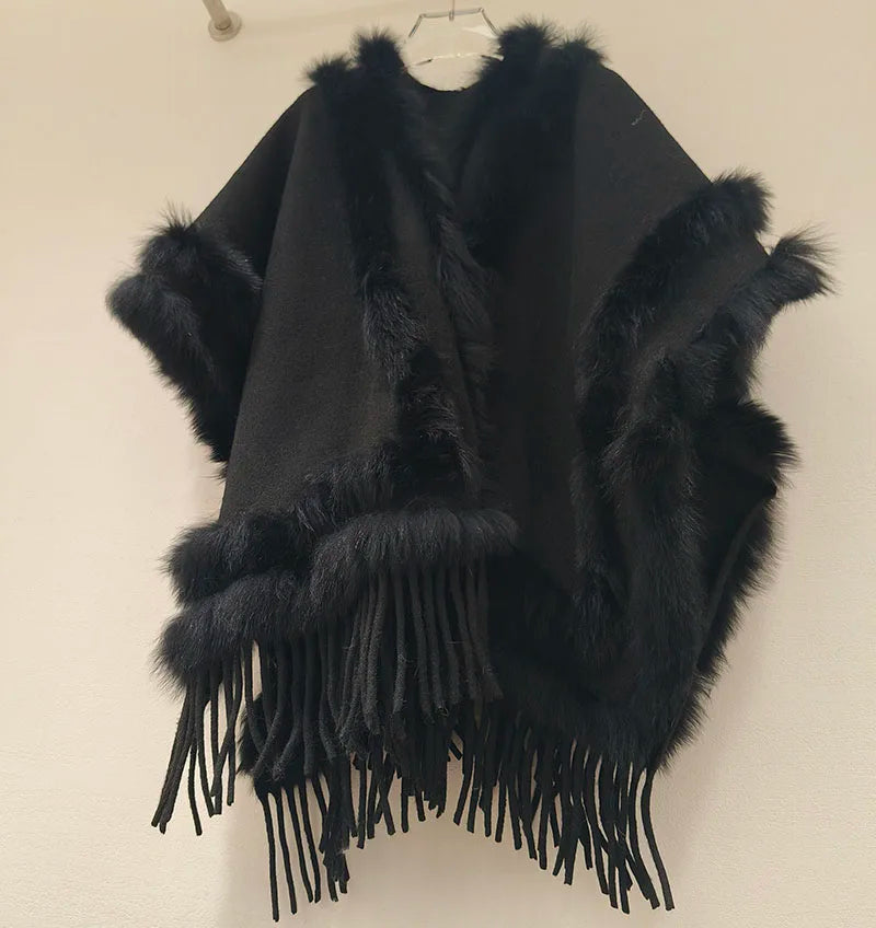 2025 Women Real Fox Fur Shawl High Quality Fashion High Quality Hot sale Female Wool Wrap