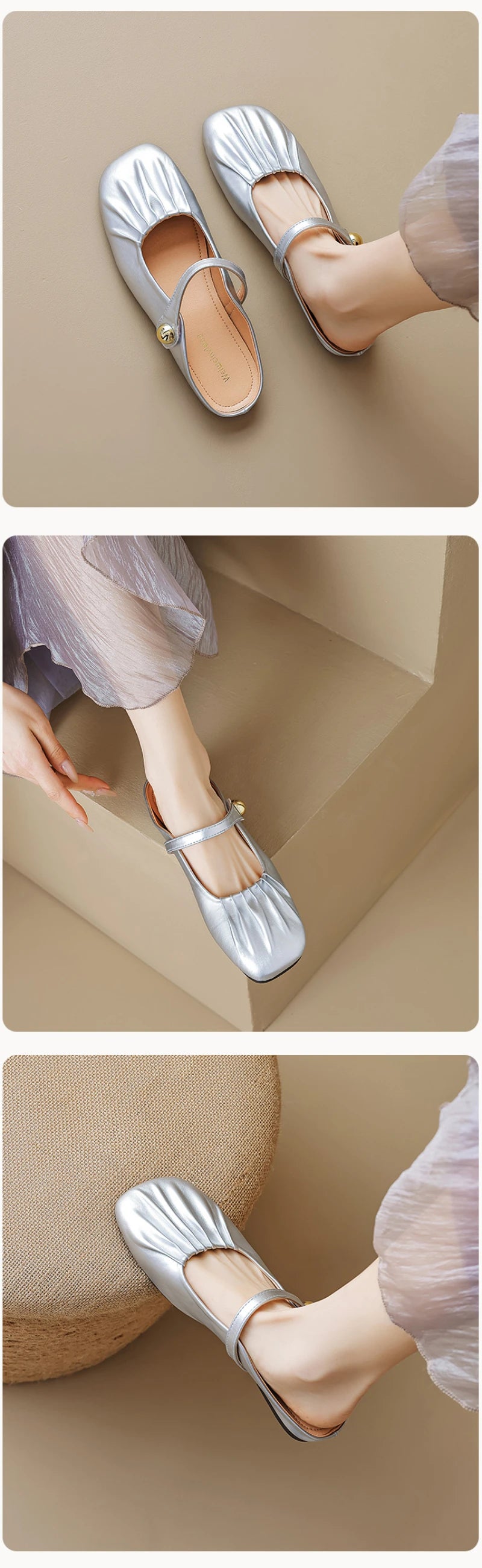 Women Closed Toe Mule Slippers Outdoor Wear Summer Silver One Strap Flat Beach Sandals Elegant Casual Daily Fashion Footwear