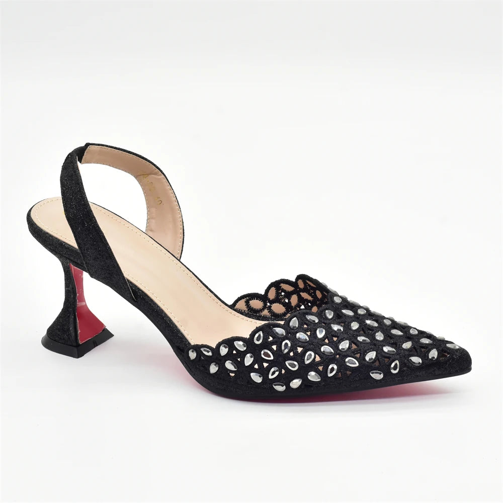 New Arrival Shoe and Bag Set Italian Design Nigeria Party Shoes and Bags for Women Rhinestone Luxury High Heels Woman Pumps