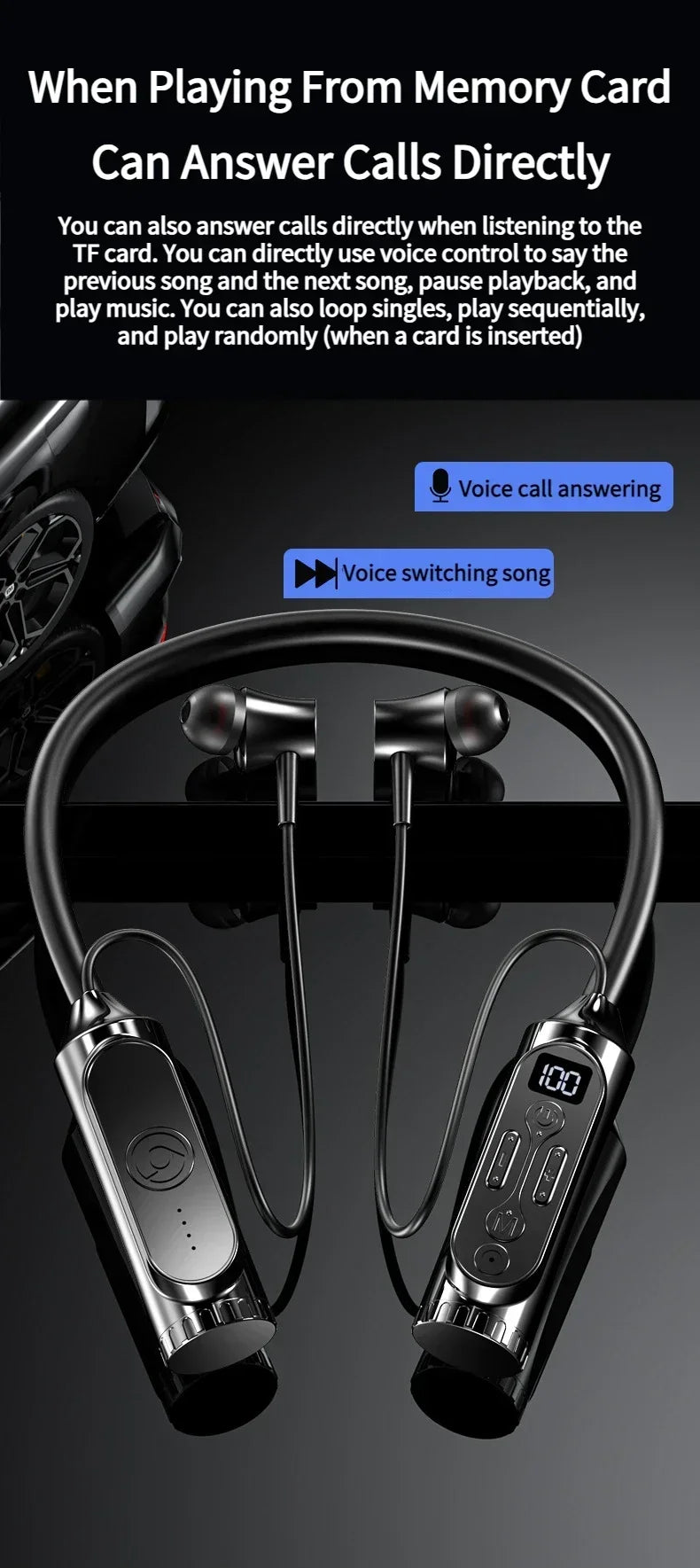 Earphones 12000mAh In-ear/Semi-in-ear Bluetooth Headset Magnetic Switch Pause Play Neck Hanging Dual Device Connection Earbuds