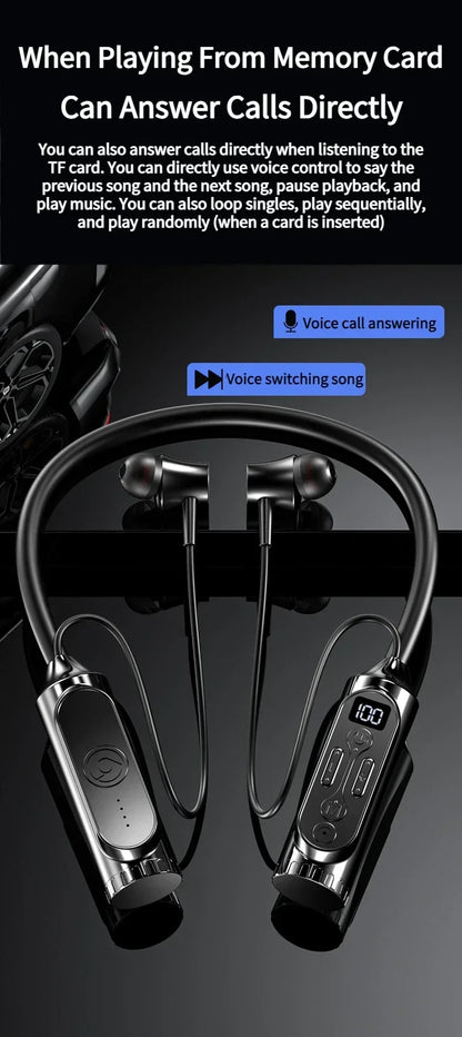 Earphones 12000mAh In-ear/Semi-in-ear Bluetooth Headset Magnetic Switch Pause Play Neck Hanging Dual Device Connection Earbuds