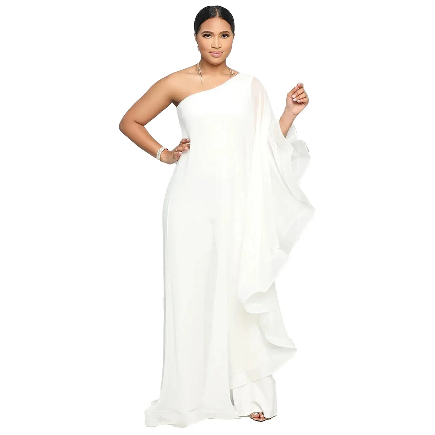 Women One Shoulder Jumpsuit Ruffle Long Sleeve Elegant Solid Aysmmetric Fashion Autumn Rompers Casual Party Club Jumpsuits 2024