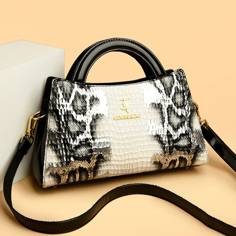 MOODS Designer Luxury Bags For Women Crocodile Pattern Top-handle Shell Bag With Snake Hardware Wild Shoulder Crossbody Handbags