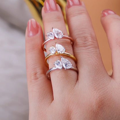 1.5cttw Double Pear Cut Moissanite Diamond Ring for Women Two Stone Toi Et Moi Wedding Bands 925 Silver 18k Gold Plated Jewelry