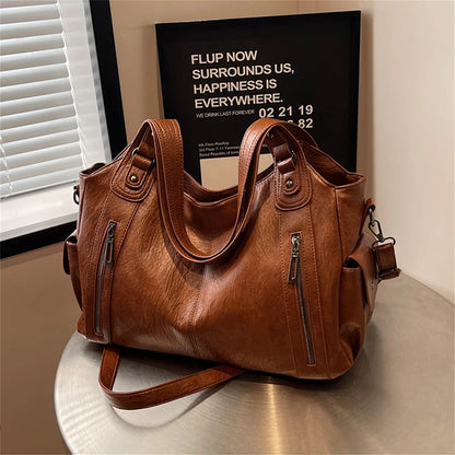 New Large Capacity Soft Leather Women's Handbag Fashion Trend Designer Women Shoulder Bag Simple Retro Female Travel Bags Sac