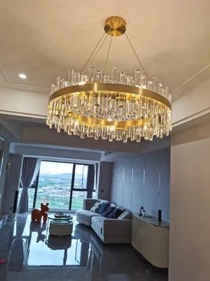 LED Postmodern Golden Chrome Silver Round Oval Crystal Chandelier Lighting Suspension Luminaire Lampen For Dinning Room