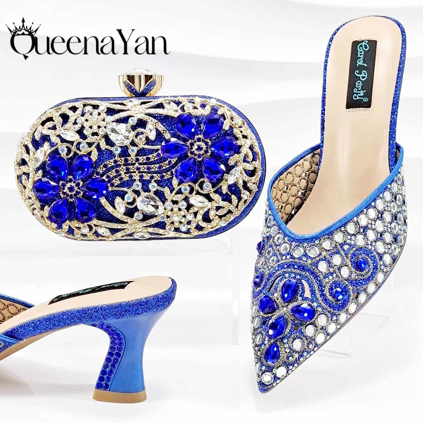 QUEENA YAN Luxury Pink Rhinestone Party Shoes and Clutch for Women- Elegant Crystal Heels with Matching Evening Bag