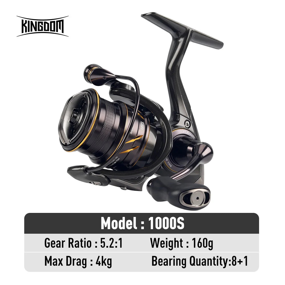 Kingdom Micro Fly Pro Fishing Spinning Reel Ultra Light 8+1 Sealed Bearings 160g 8KG Max Drag 5.2:1 Gear Ratio Fishing Reel