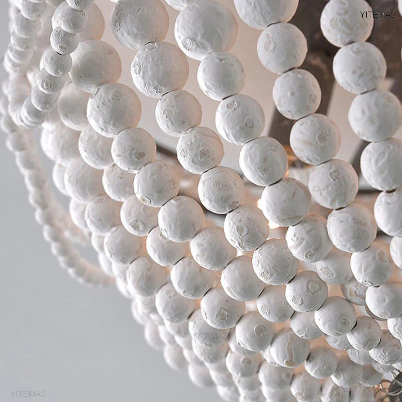 Blue Grey Wooden Beads 8 Lights Chandeliers For Foyers Vintage White Chandelier Lighting Bedroom Living Room Boho Pendant Light