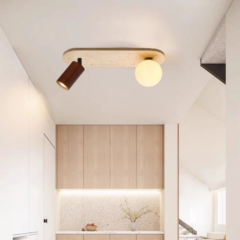 IWHD Japan Wabi Sabi LED Ceiling Lights Bedroom Bathroom Corridor Home Lighting Yellow travertine Ceiling Lamp Lampy Sufitowe