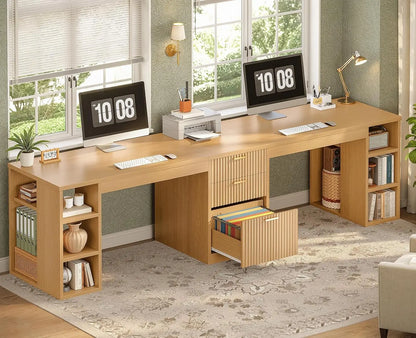 Farmhouse 96.5" 2 Person Computer Desk with Drawers for Home Office | Gaming Double Desk with Storage Shelves, Long Two, Custom