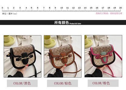 Women Retro Print Saddle Crossbody Bag Luxury Horse Bit Buckle Small Shoulder Bag Fashion PU Leather Ladies Daily Handbag