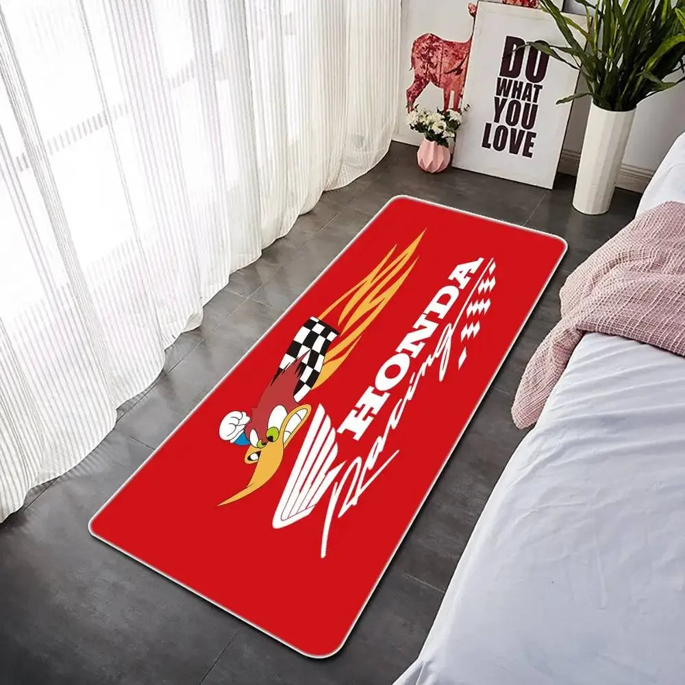 Racing Motorcycle Floor Mat, Non-Slip Dart Mat for Garage, Honda Style Motorcycle Show Carpet, Washable Anti-Slip Rug for Motocr