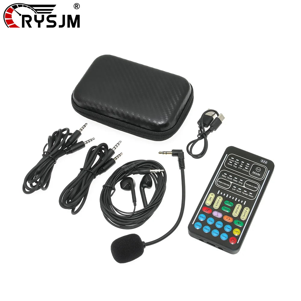 I9 Sound Cards Set Mini Voice Changer Voice Live Sound Card + Headphones + Microphone Audio 8 Sound Effect Machine Equipment