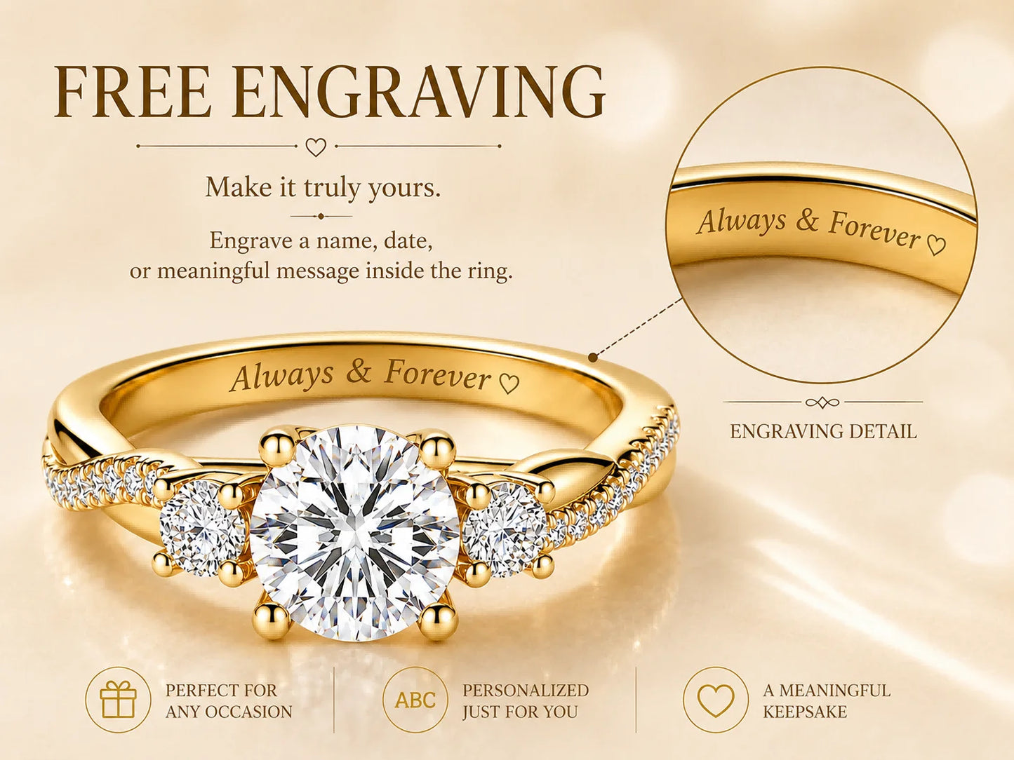 Custom Lab Grown Diamond Ring 9K 14K Gold 0.5ct to 3ct D Color VVS Clarity Engagement Wedding Promise Anniversary Ring for Women
