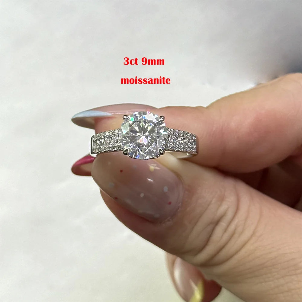 Luxury D Color 10 Carat Moissanite Rings for Women 925 Sterling Silver Brilliant Round Lab Diamond Wedding Anniversary Ring Gift