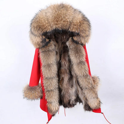 Maomaokong 2026 New Natural Fur Lining Real Fur Coat Winter Jacket Women Raccoon Fur Collar Warm Thick Parkas Female Clothing
