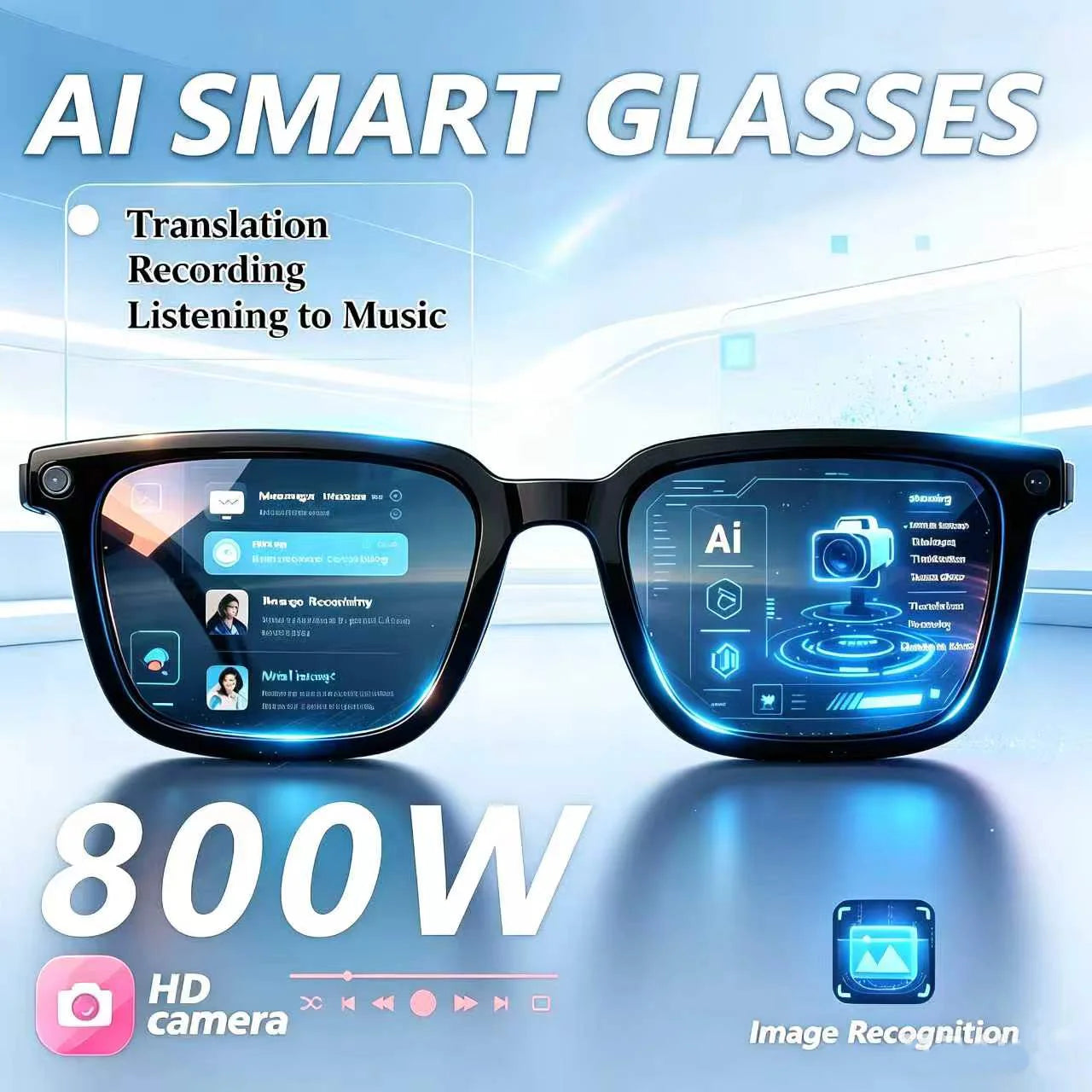 AI Smart Glasses 800W Anti Shake HD Camera Video Recording Languages Translation Sunglasses Bluetooth Call Music Play Man Women