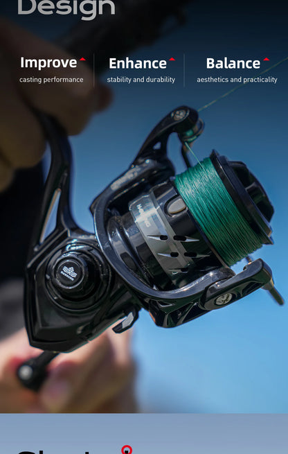HANDING Lite Spinning Reel 5,2:1 Gear Ratio Black Spinning Reel 7kg Max Drag Spinning Reel 1000-6000Size 3+1 Ball Bearings