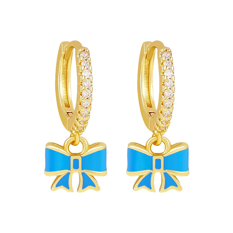 925 Sterling Silver Needle Light Blue Zircon Stud Earrings for Women Fashion Blue Enamel Pendant Earrings Luxury Jewelry Gifts