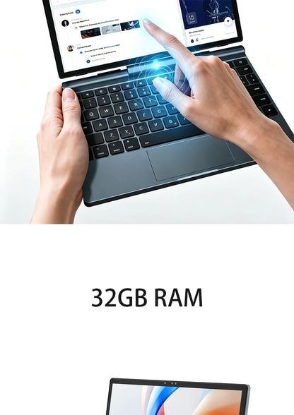 10'' 2 in 1 Tablet Laptop Intel N150 Win11 Touch Screen FHD IPS 32GB DDR4 M.2 SATA NVMe SSD Support Stylus Pen Face Recognition