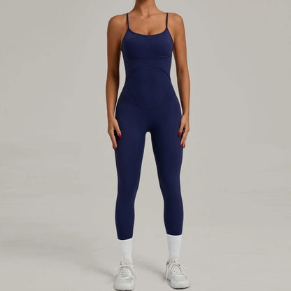 JUREN Fitness Jumpsuit Women Tracksuit Sports Playsuit Running One Piece Yoga Suit Scrunch Backless Set Rompers Gym Clothes