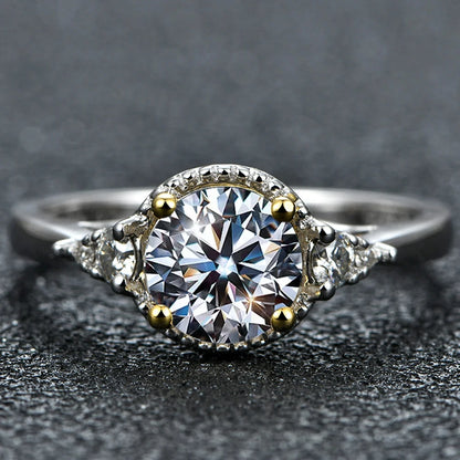 ATTAGEMS 1.0ct Round Engagement Ring 18K Yellow Gold Plated 925 Sterling Silver Diamond Moissanite Rings For Women Fine Jewelry