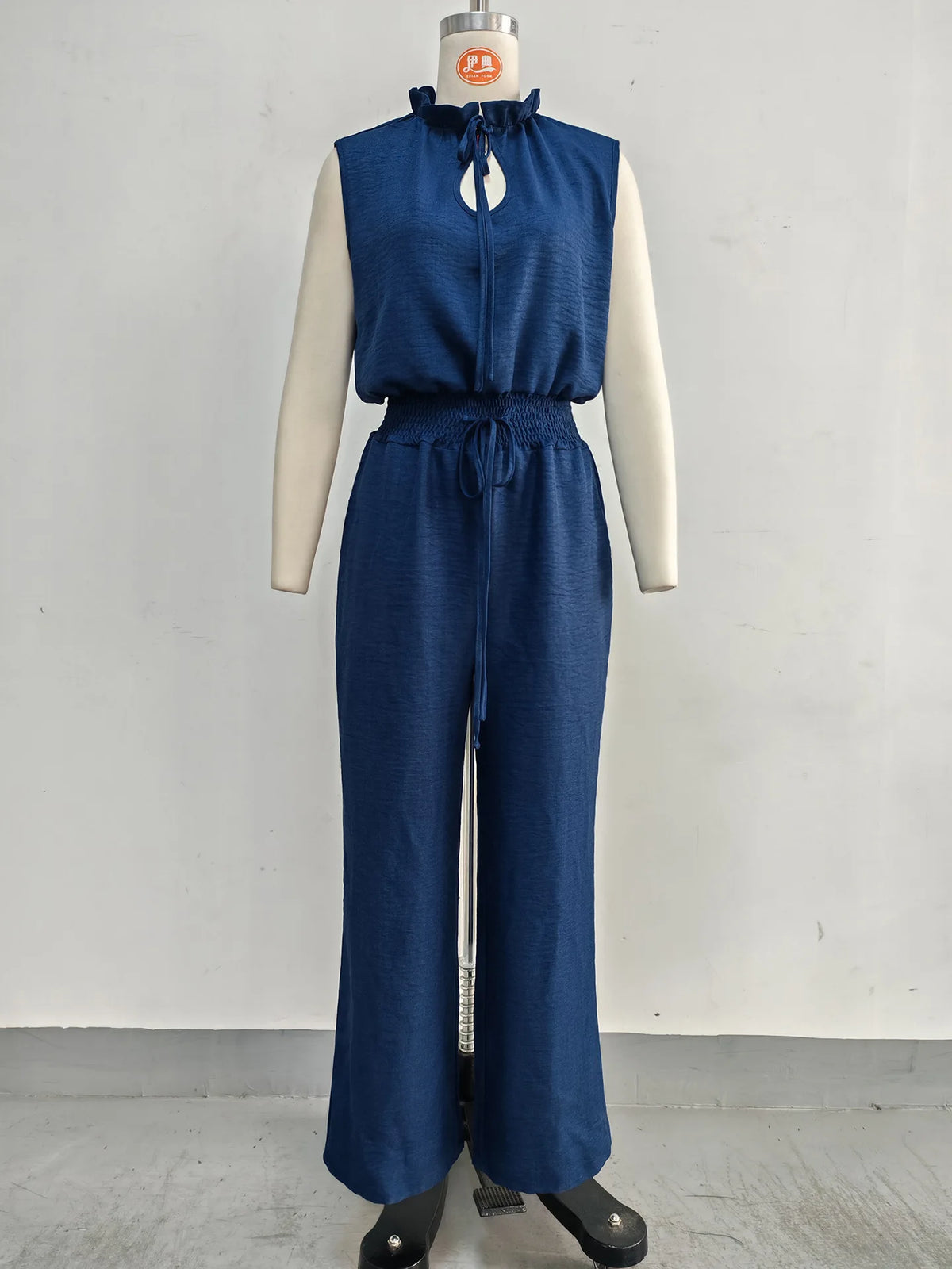 Summer Fashion Elastic Waisted Wide Leg Jumpsuit Women's Sleeveless Sexy Deep V-Neck Lace-up Loose Pockets Female Rompers 2026