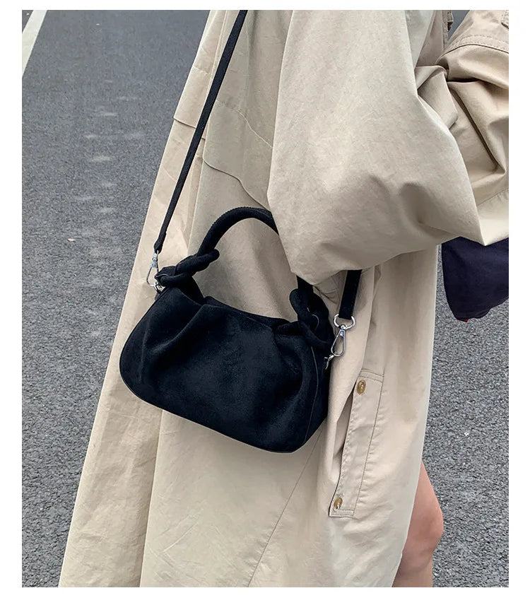 Small Suede Fashion Leather Shoulder Bags for Women 2025 Luxury Designer Brand Trend Crossbody Bag Females Short Handle Handbags