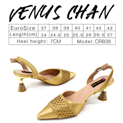 Nigerian Women Heel Party Ladies Italian Design Shoes And Bags Set Decorated with Rhinestone Handbag Wedding Party