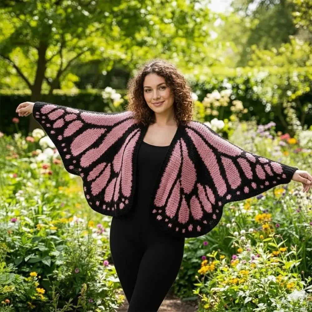 Crochet Monarch Butterfly Knit Cardigan Soft Breathable MonarchButterfly Cardigan Sweater Keep Warm with Butterflies Wing