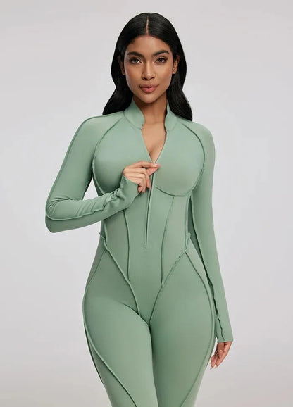 FUBEIKE Women's Yoga Set Fashion Sexy Slim Fit Long Sleeve Zipper Sports Gym Workout Legging Bodysuits Outdoor Activewear