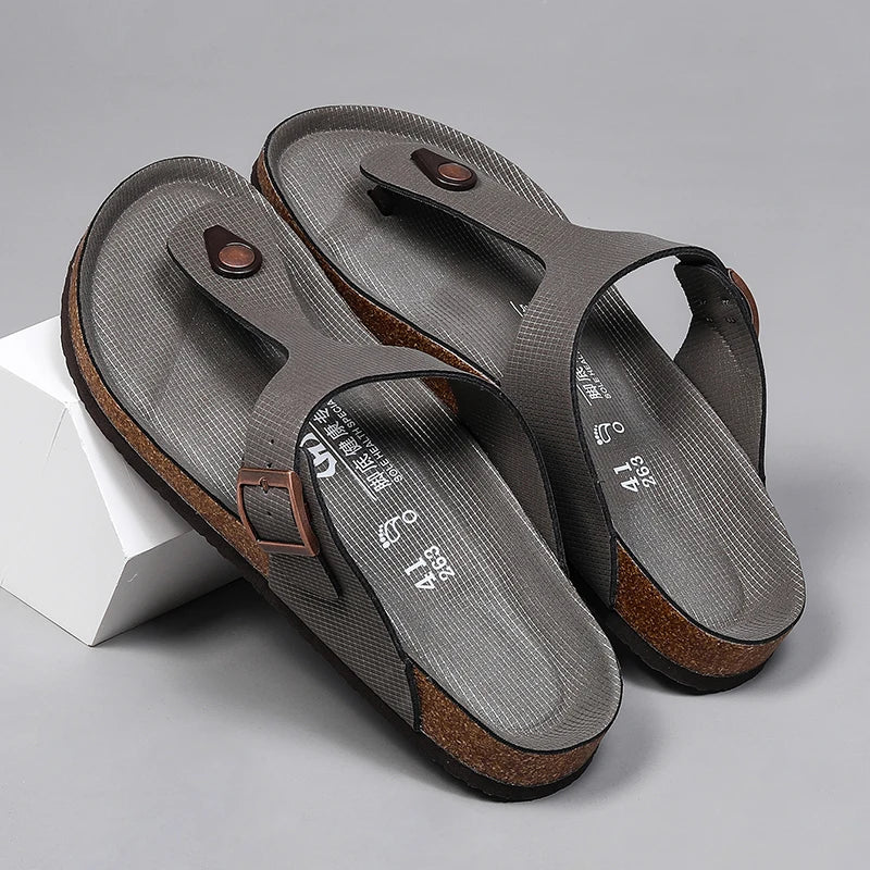 All-match Flats Beach Slippers Mens Thick Sole Men Cork Luxury Sandals Beach Vacation Comfort Shoes Slip on Flip Flops for Men