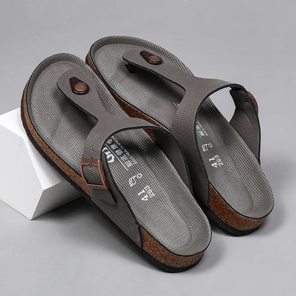All-match Flats Beach Slippers Mens Thick Sole Men Cork Luxury Sandals Beach Vacation Comfort Shoes Slip on Flip Flops for Men
