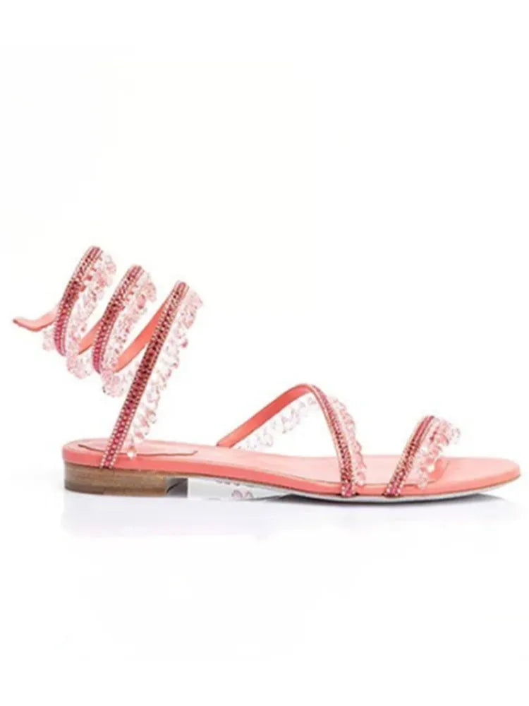 2026Women's New Water Diamond Sandals Fashion Tassel Crystal Shoes Sexy Banquet Party Twin Stiletto Women's Large Sandals