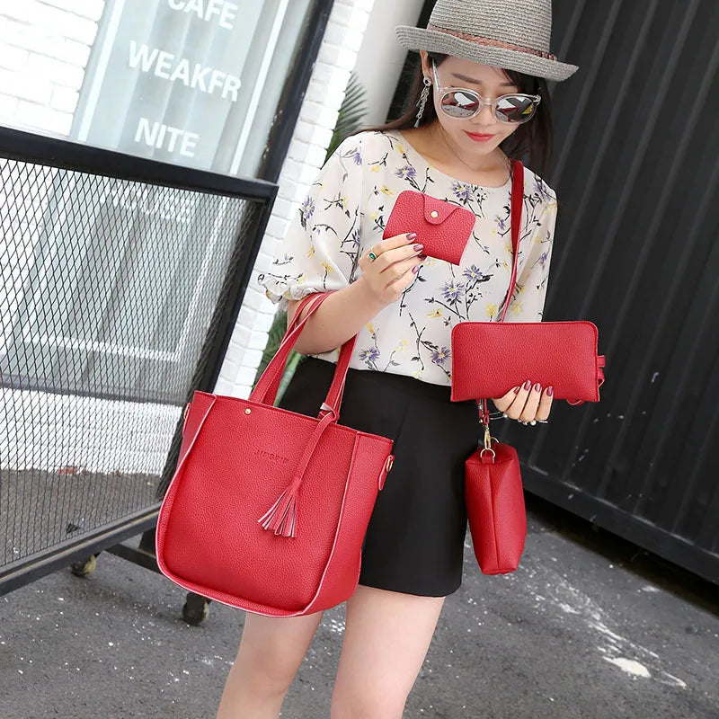 4Pcs/Set Shoulder Bag Large Capacity Crossbody Handbags Enhanced and Reinforced PU Leather Wallet Purse Crossbody Bags for Women