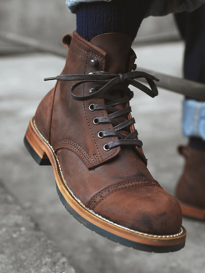 Retro American Amekajie  Boots Large Head High Top Worn Color Work Boots Motorcycle Style Youth Low Heel